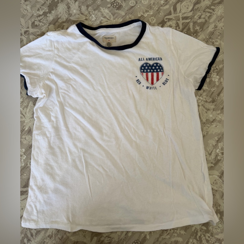 Denim & Supply Ralph Lauren White Tee with Navy Trim